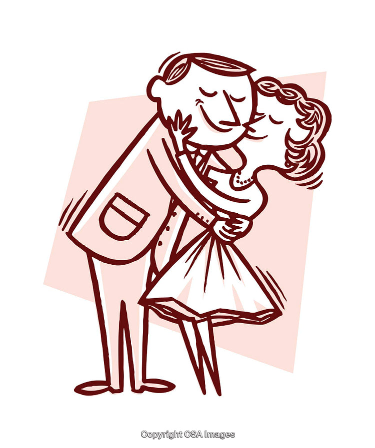 Retro Style Illustration of a Happy Couple in Loving Embrace