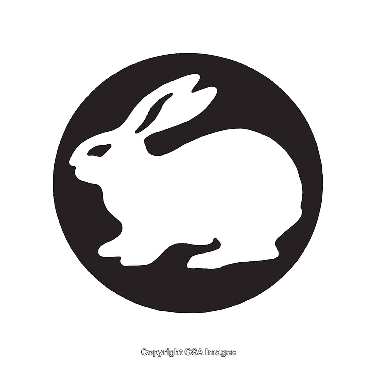 Black and White Silhouette of Rabbit in Circular Line Art Design