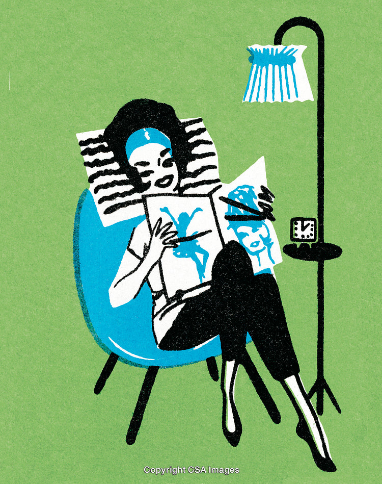 Relaxed Woman Reading in a Retro Chair With Stylish Mid-Century Decor