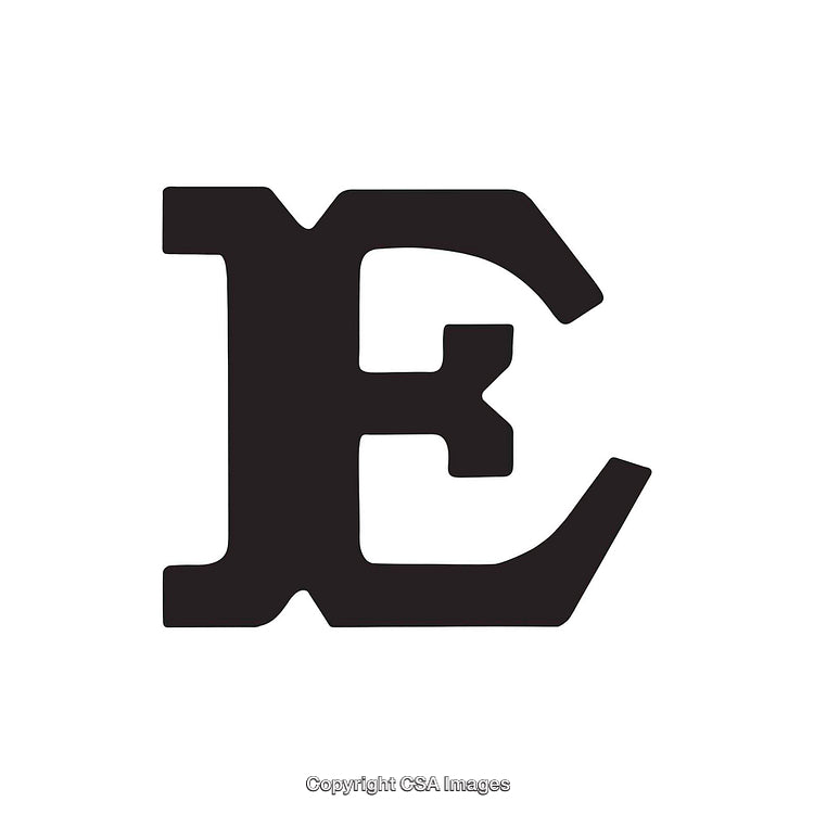 Close-Up of a Bold Stylized Letter E on White Background