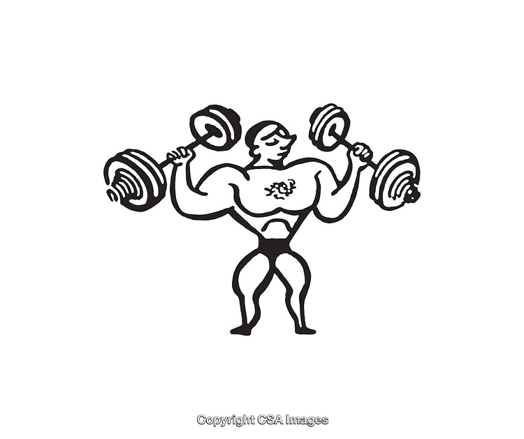 Strongman Lifting Heavy Barbells in Black and White Line Art Style
