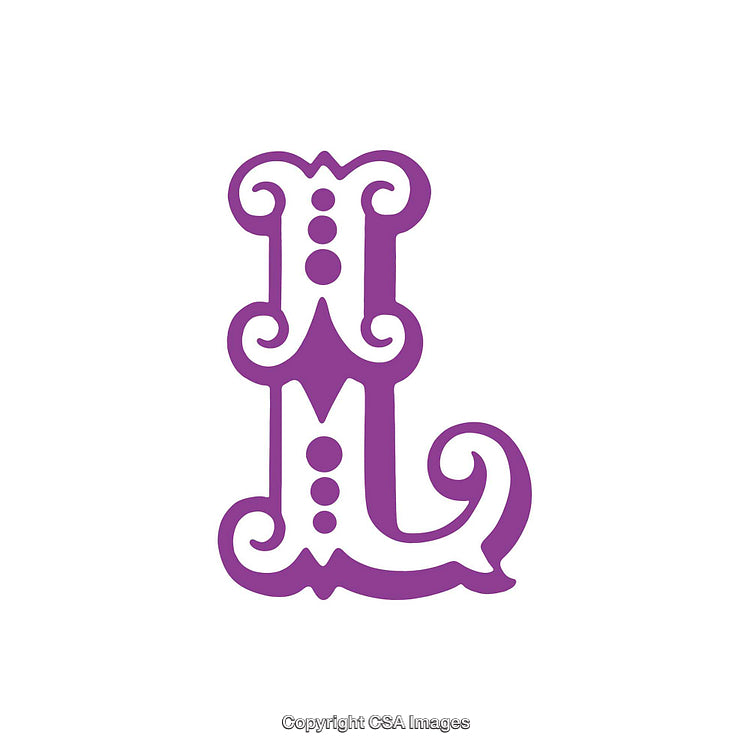 Vintage Purple Decorative Letter L With Intricate Swirls and Ornaments