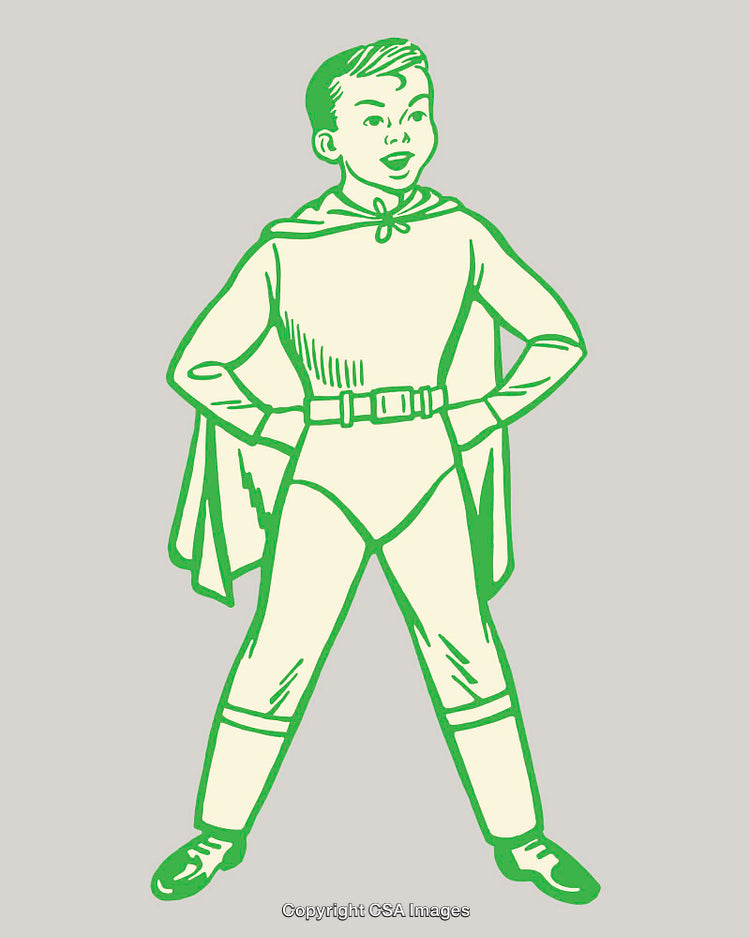 Retro Illustration of a Heroic Boy in a Superhero Costume