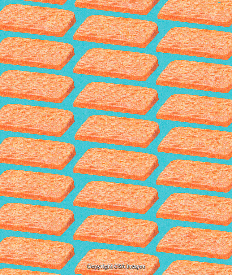 Pattern of Toasted Bread Slices on Bright Blue Background