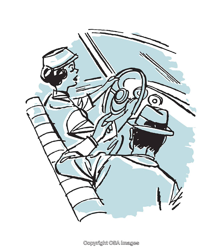 Vintage Style Illustration of People Driving in a Car