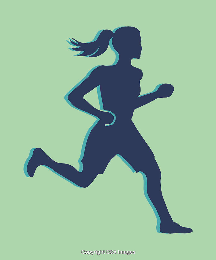 Silhouette of a Running Woman with Motion Effect on Green Background