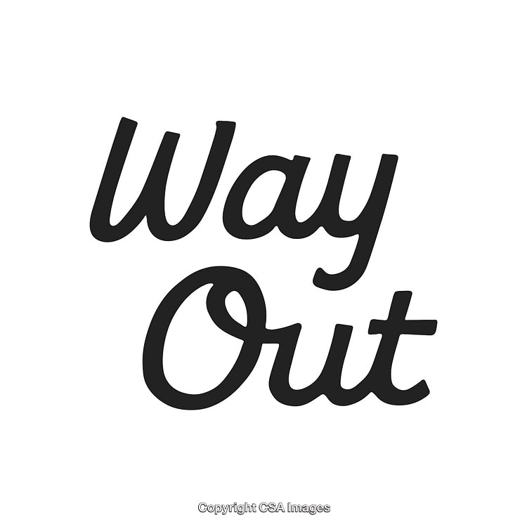 Stylish Typeface Rendering of 'Way Out' on a White Background