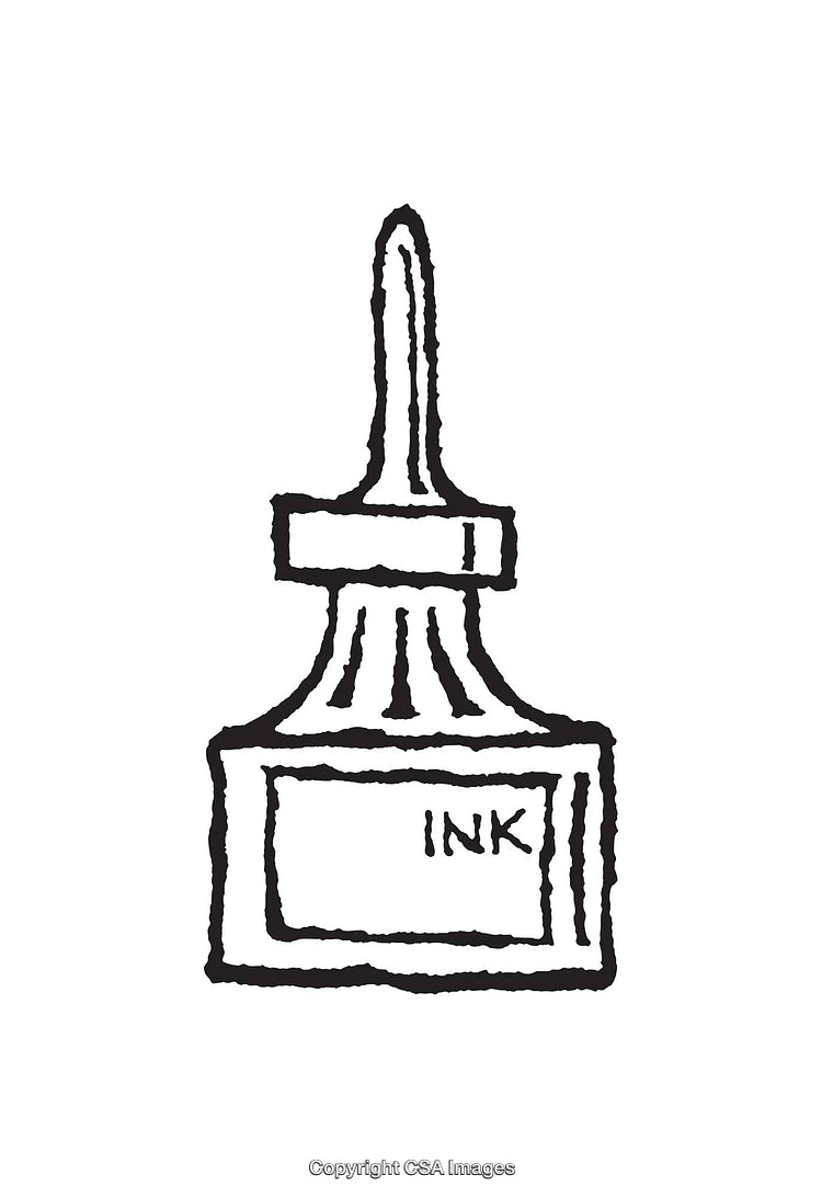 Black and White Line Art of an Ink Bottle Drawing