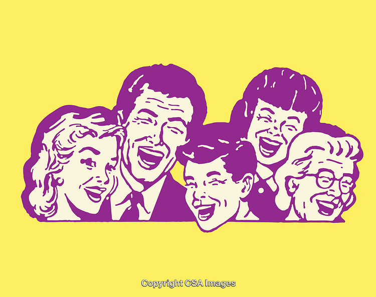 Retro Style Illustration of Happy People Smiling Together