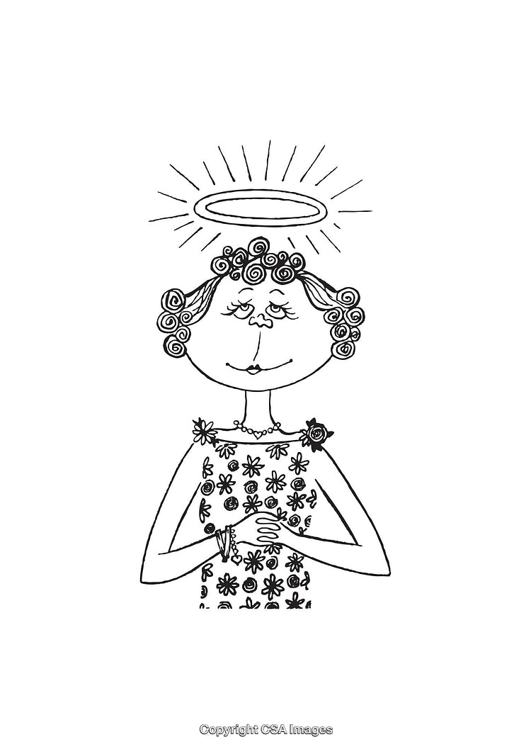 Illustration of a Haloed Person in Peaceful Expression and Floral Attire