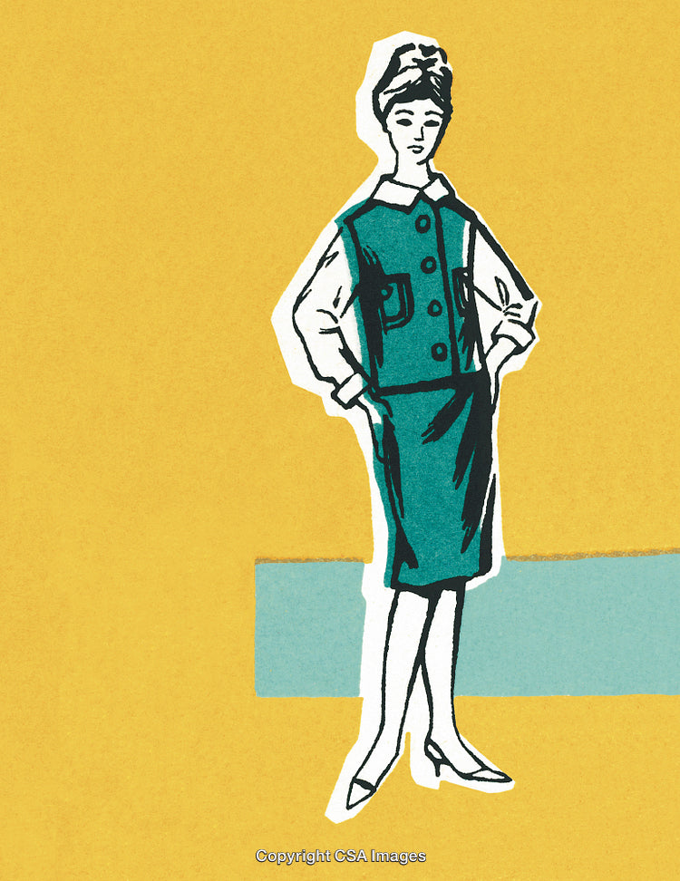 Vintage Style Illustration of Woman in Elegant Outfit on Retro Background