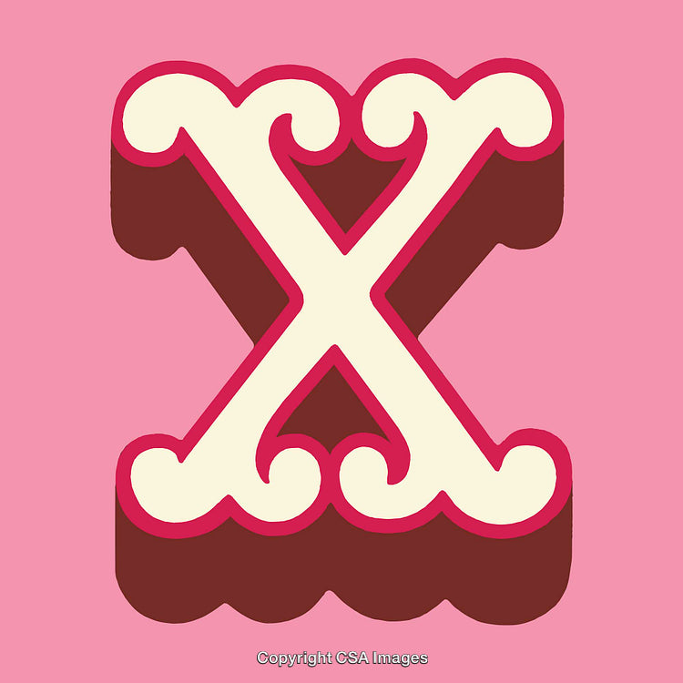 Stylized Letter X Design with Decorative Elements on Pink Background