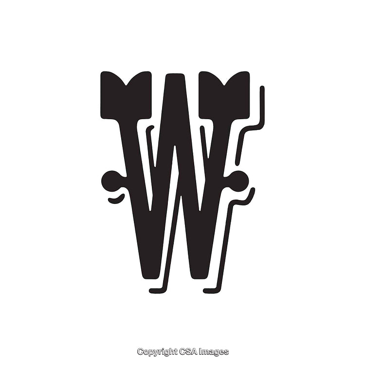 Creative Black Artistic Letter W Graphic with Abstract Characters