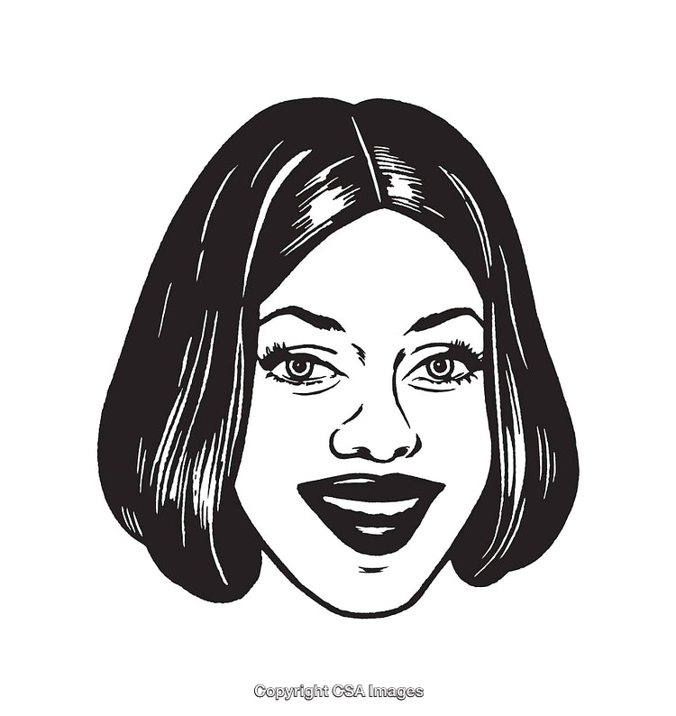 Black and White Illustration of a Smiling Woman with Short Hair