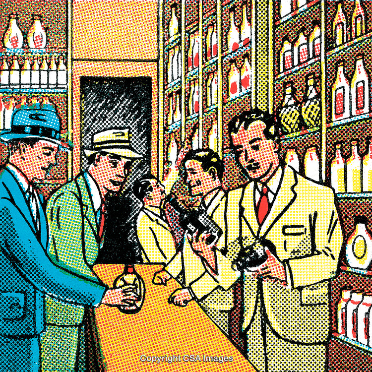 Retro Comic Style Illustration of a Vibrant Retail Counter Scene