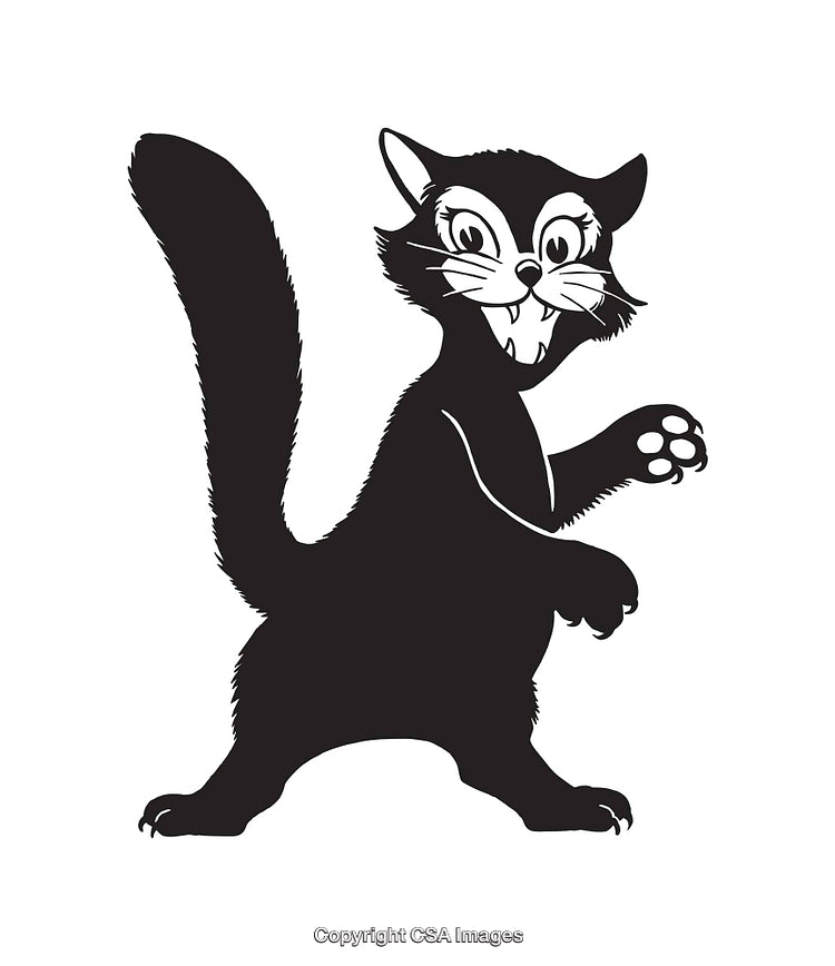 Black and White Line Art of a Playful Cute Cat Illustration