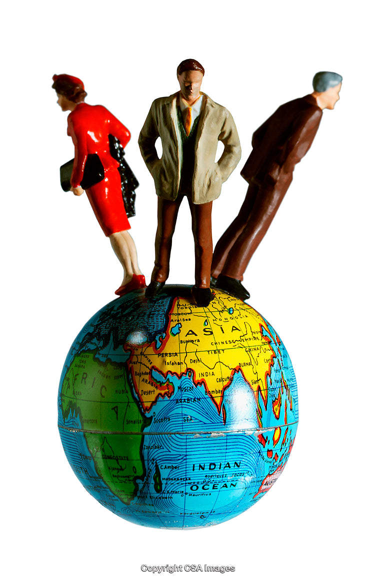 Miniature Figures Standing on a Globe Representing Global Perspectives