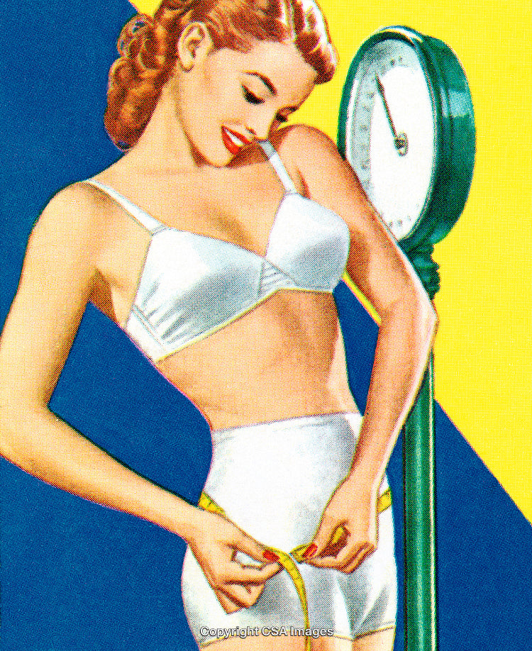 Retro Illustration of Measuring Waist With Scale in Background