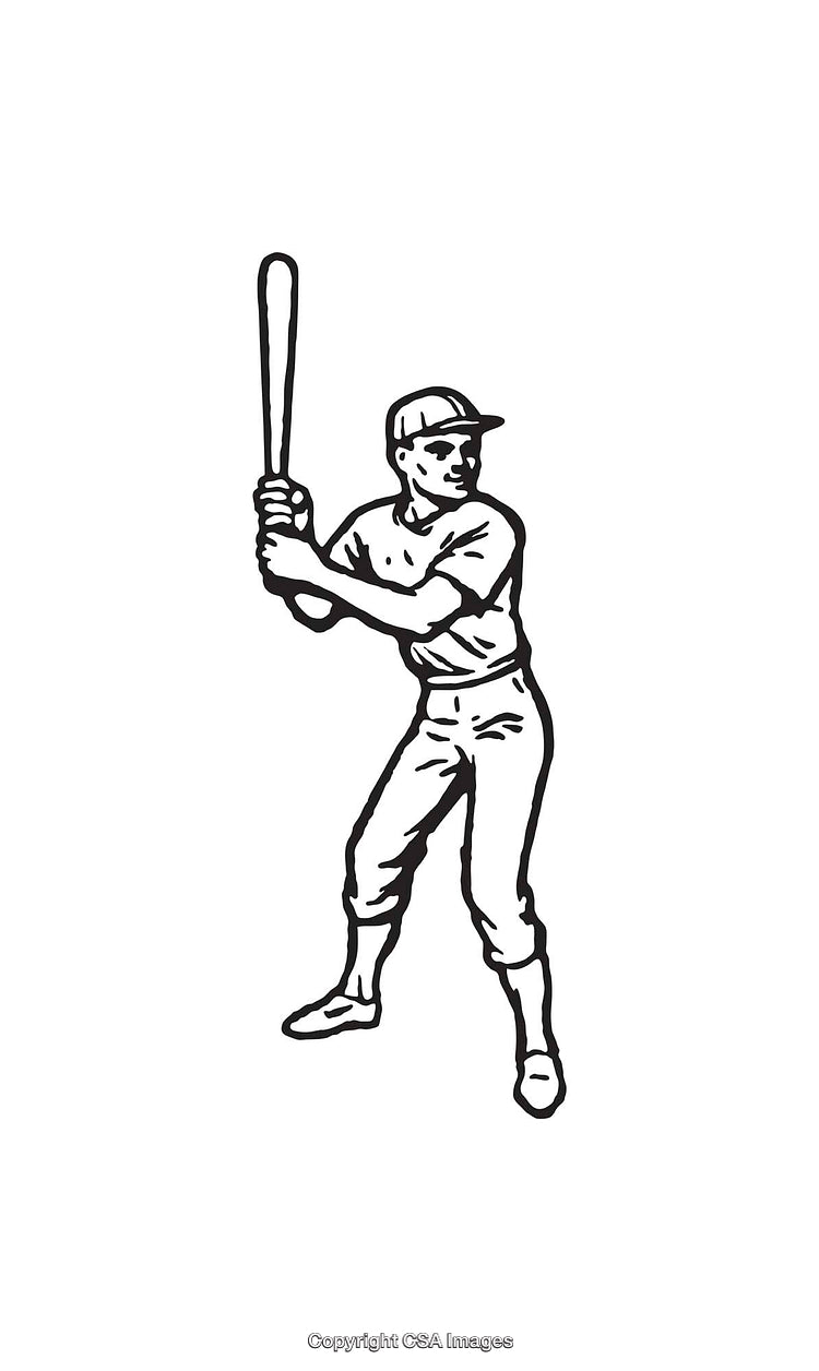 Black and White Line Art of a Baseball Player in Batting Stance