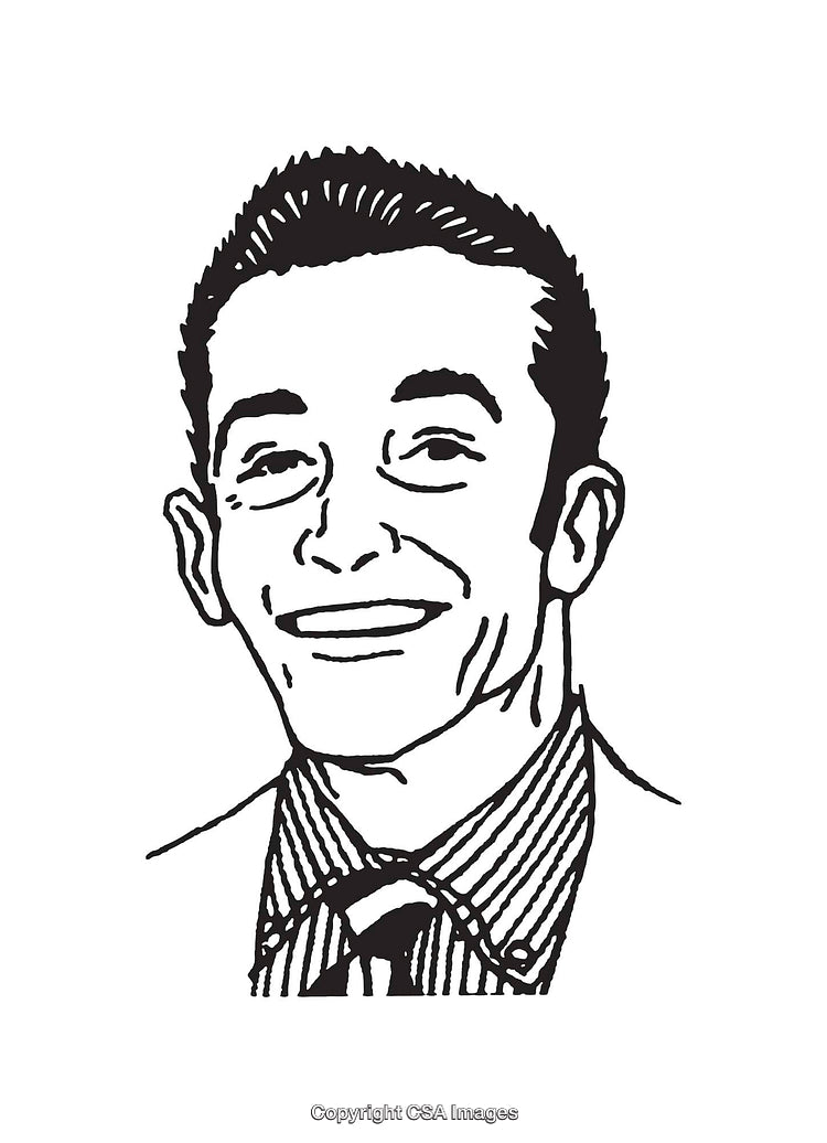 Black and White Line Art of a Smiling Man in Formal Wear