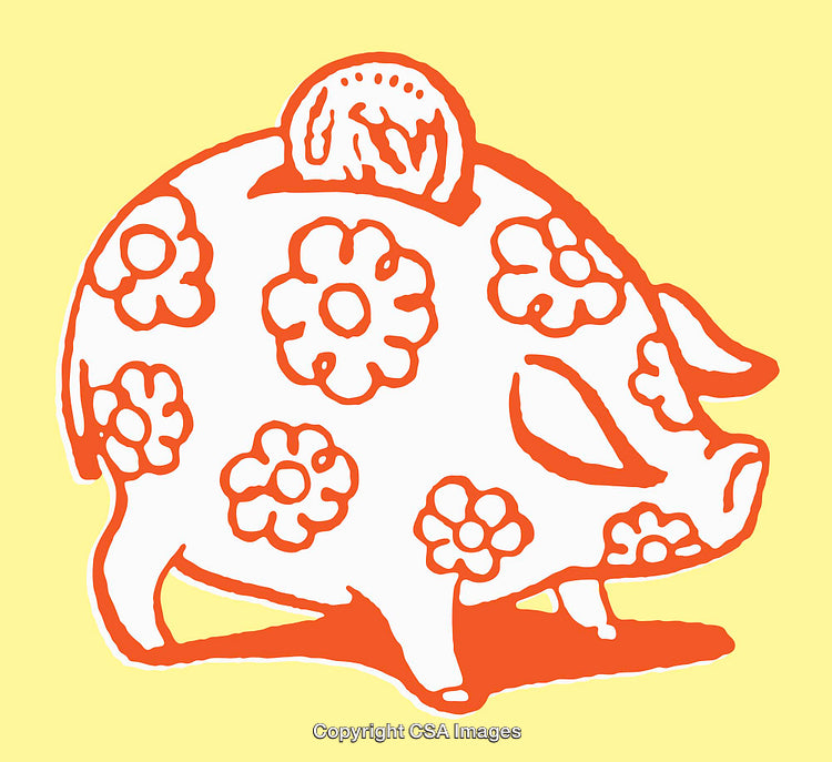 Colorful Illustration of a Cute Floral Decorated Piggy Bank
