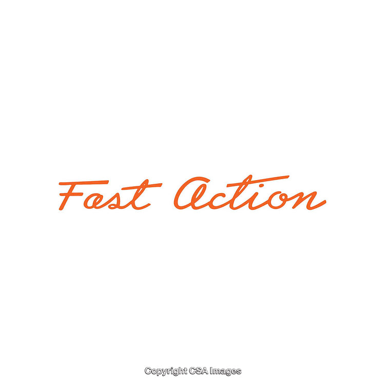 Dynamic Text Displaying 'Fast Action' in Bold Orange Typeface on White Background