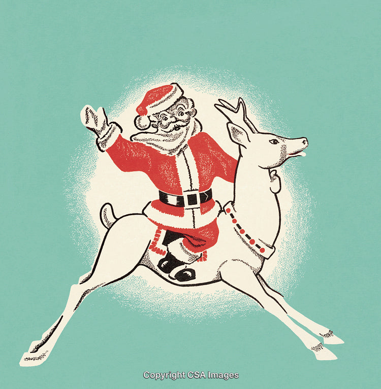 Retro Santa Claus Riding Reindeer in Festive Christmas Illustration