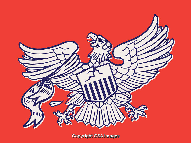 Colorful Illustration of an Eagle Shield Symbol on Red Background