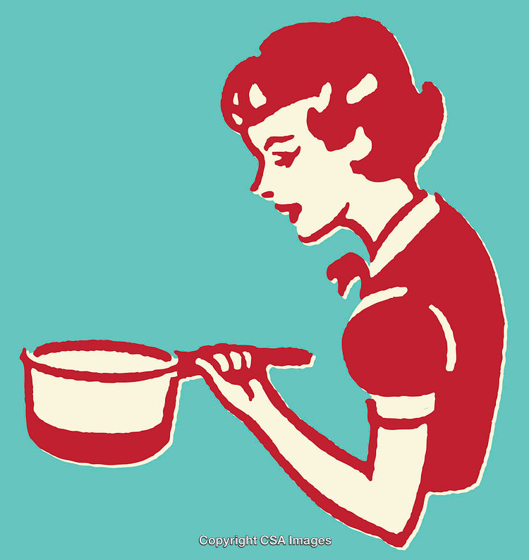 Vintage Style Woman Cooking Illustration in Retro Pop Art Design