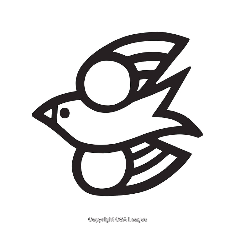Minimalist Black and White Bird Icon With Circular Patterns
