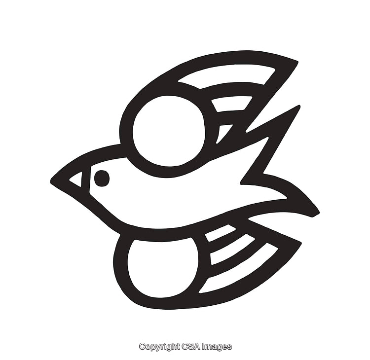 Minimalist Black and White Bird Icon With Circular Patterns