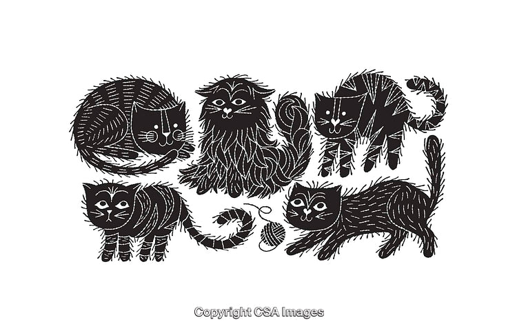 Collection of Black and White Illustrations Featuring Adorable Cats