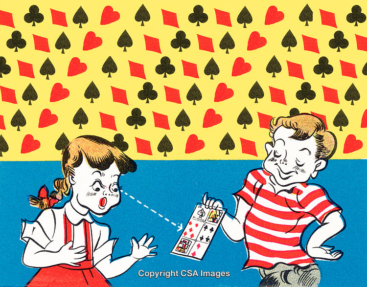 Vintage Illustration of Kids Playing with Cards in Whimsical Atmosphere