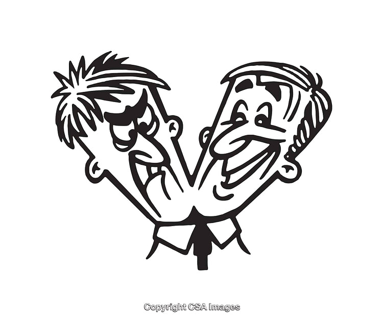 Humorous Line Art of Two Interacting Cartoon Characters in Black and White
