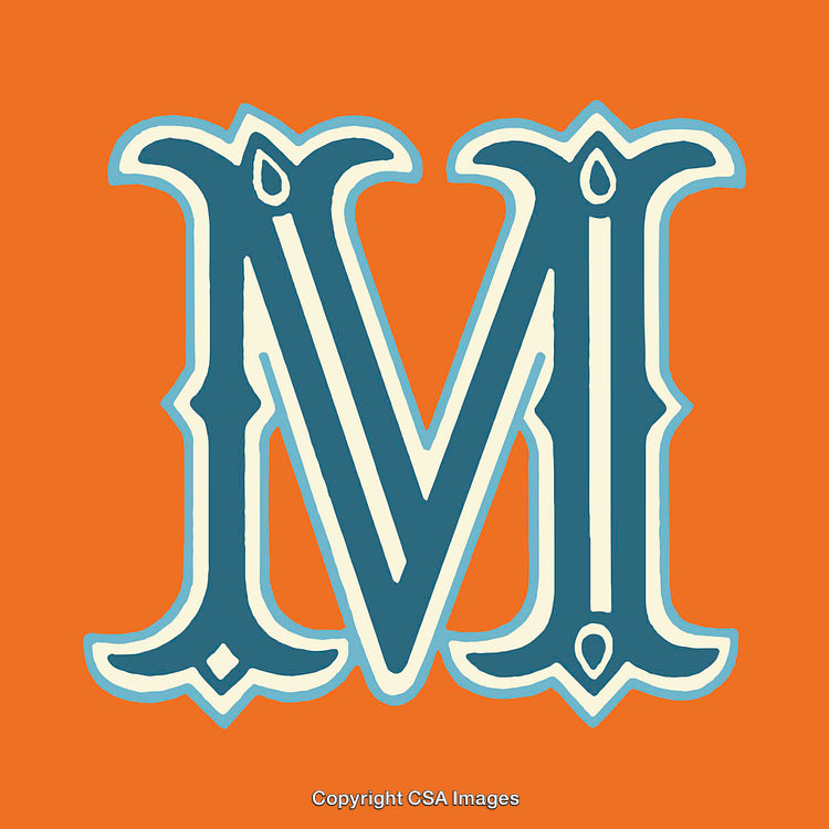 Stylized Letter M in Bold Font on Orange Background
