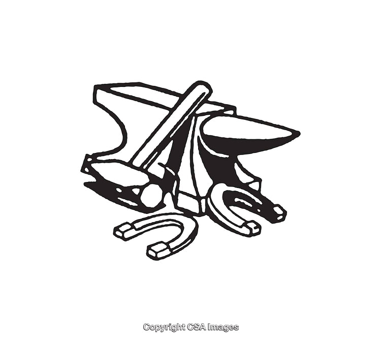 Black And White Line Art of Anvil and Horseshoeing Tools