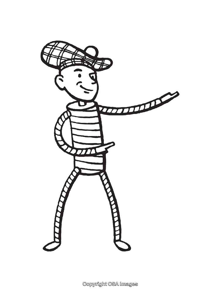 Playful Line Art Drawing of a Character in a Checkered Hat