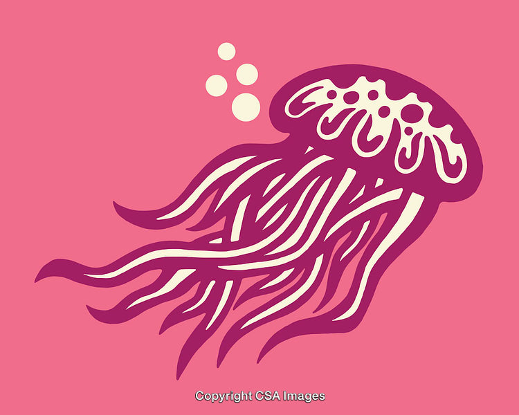 Abstract Line Art Illustration of a Jellyfish in Vibrant Pink Hues
