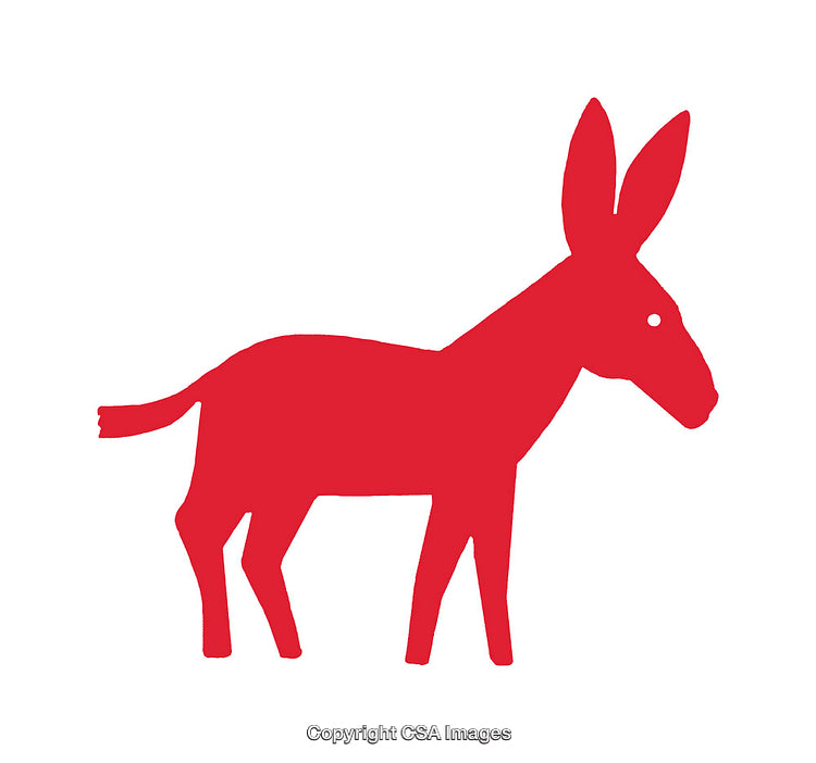Red Silhouette Icon of a Standing Donkey on a White Background