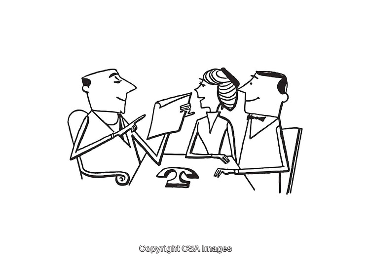 Black and White Illustration of Discussing Business Meeting Scene