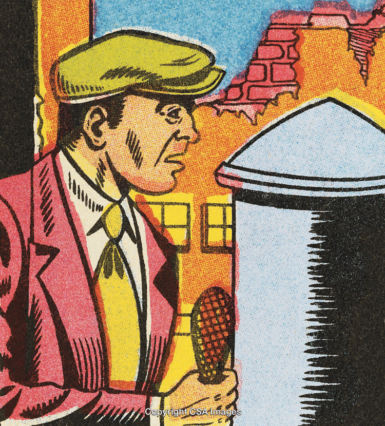 Vintage Comic Style Illustration of a Man Holding an Object
