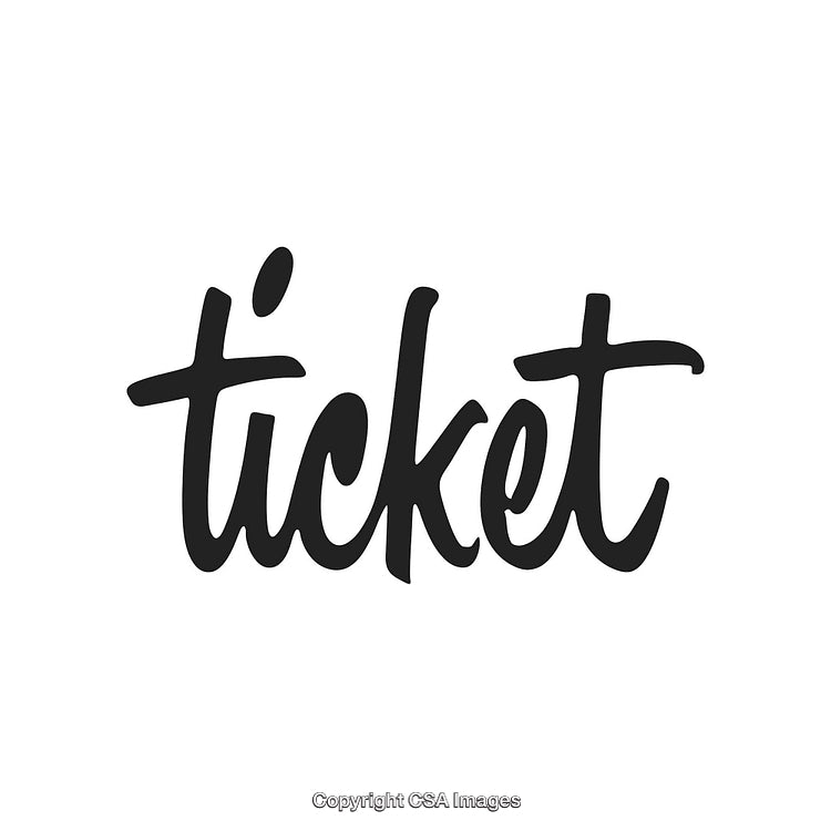 Elegant Black Handwritten 'Ticket' Text on Simple White Background