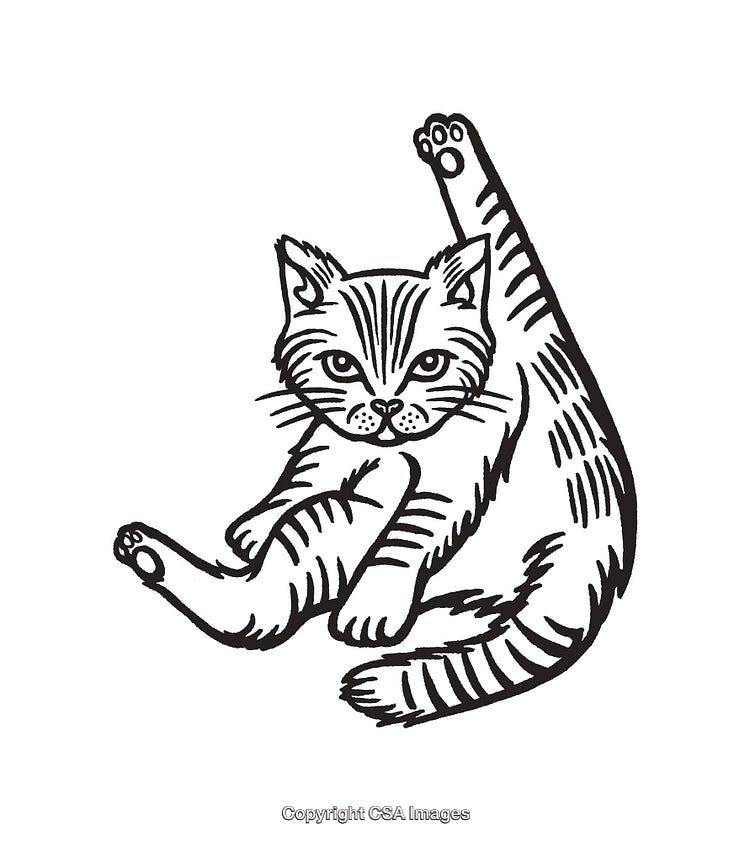Black And White Line Art Illustration of a Stretching Cat