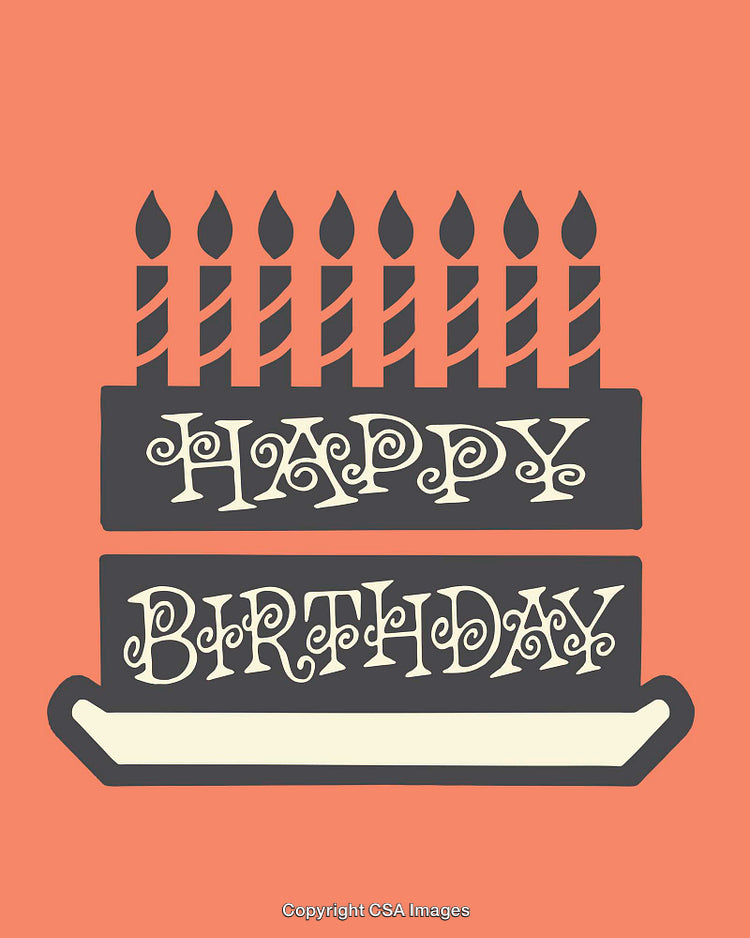 Stylized Birthday Cake Graphic Art with Candles and Decorative Typography
