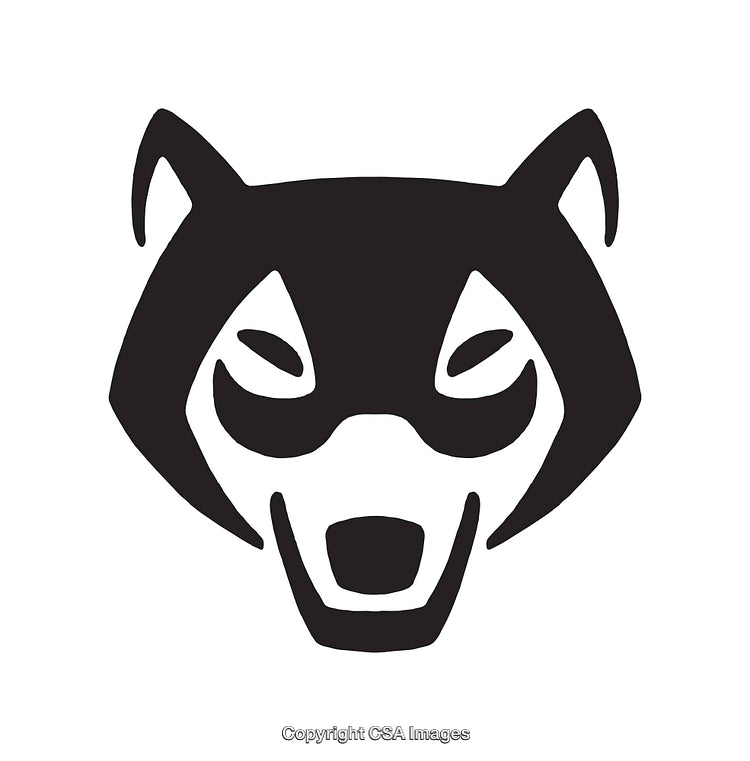 Monochromatic Black and White Icon of a Stylized Wolf Head