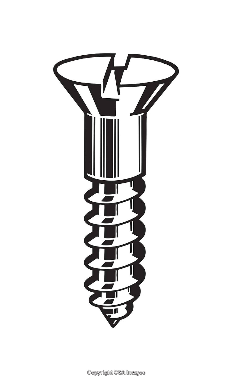 Black and White Line Art Illustration of a Screw with Threaded Design