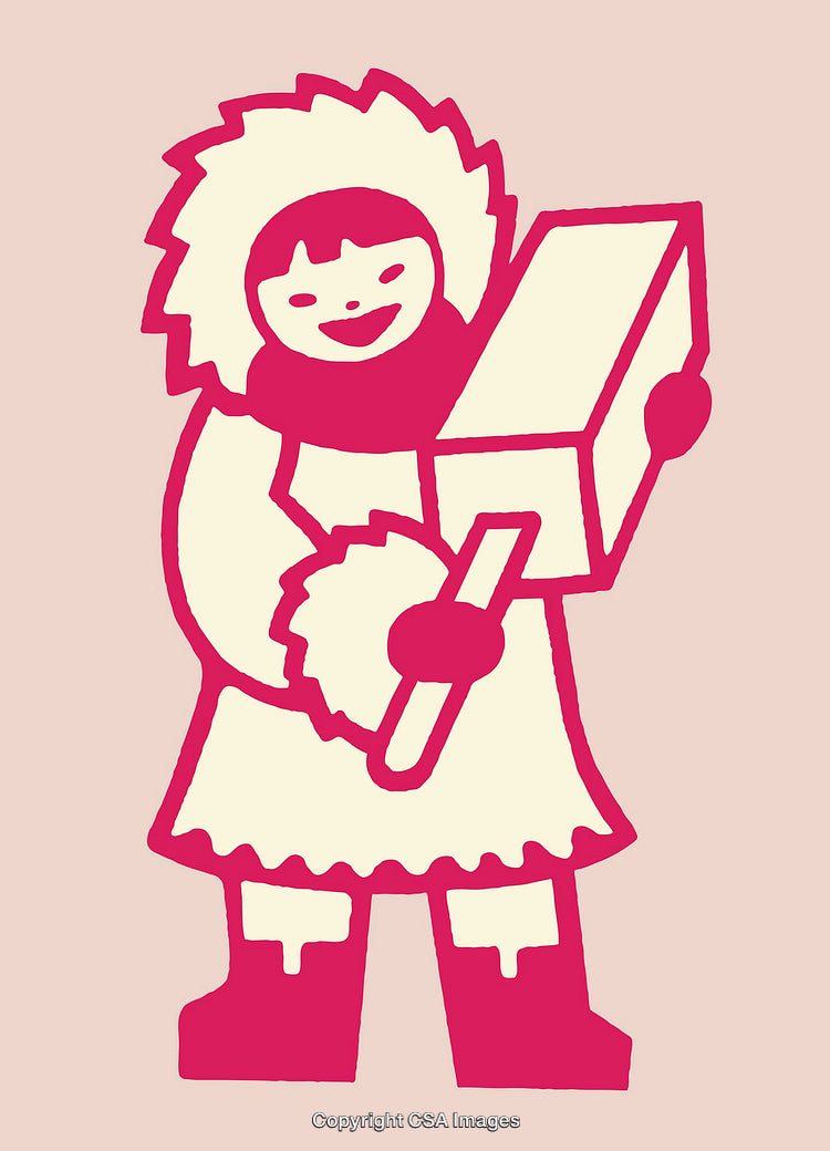 Colorful Line Art Illustration of a Character Holding a Block