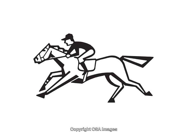 Black and White Line Art of a Horse and Jockey Racing
