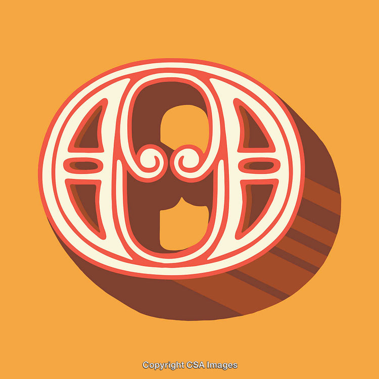 Stylized Letter O Design on a Yellow Background with Bold Outlines