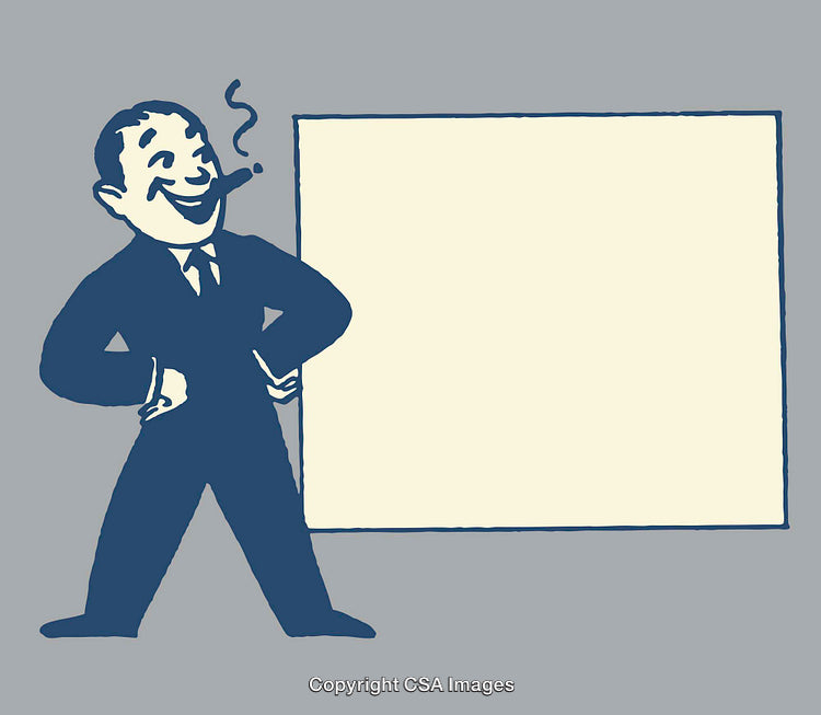 Retro Style Illustration of a Businessman with a Blank Presentation Background
